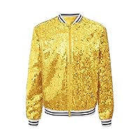 YiZYiF Kids Girl's Sequin Baseball Jacket Long Sleeve Full-zip Bomber Jacket Glitter Coat Hip Hop Outfits