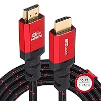 Ritz Gear 4K HDMI 2.0 Cable 10 ft. [3 Pack] 18 Gbps Ultra High Speed Braided Nylon Cord & Gold Connectors - 4K@60Hz/UHD/3D/2160p/1080p/ARC & Ethernet. Compatible with UHD TV/Monitor/PC/PS5/Xbox