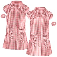 Girls Pack of 2 Uniform School Dress Soft Comfortable Gingham Check Printed Dresses with Matching Scrunchies