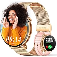 Generic Women's Smartwatch with Phone Function, 1.39 Inch Large Fitness Watch Women's Round with 120 Sports Modes, Pedometer Heart Rate Monitor SpO2 Blood Pressure Measurement for Android iOS (Gold)