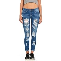 COVER GIRL Women's Ripped Torn Distressed Repaired Patched Slim Fray Skinny