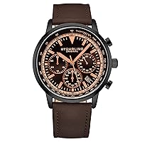 Stuhrling Original Mens Dress Watch Chronograph Analog Watch Dial with Date - Tachymeter 24-Hour Subdial Mens Leather Strap - Watches for Men Rialto Collection (Brown)