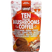 Wixar Mushroom Coffee Blend - Ten Treasure Mushrooms Extract Instant Coffee Powder with Lions Mane, Turkey Tail, Reishi, Chaga, Shiitake, Maitake, Cordyceps, Complex - 5oz Mushroom Supplement