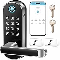 Keyless-Entry Keypad Fingerprint Smart Lock: Digital Door Lock with Code Passcode, Electronic Door Handle, Biometric Door Knob for Front Door, Bedroom, Home, Apartment (Silver)