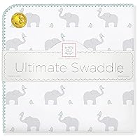 SwaddleDesigns Ultimate Winter Swaddle, X-Large Receiving Blanket, Made in USA, Premium Cotton Flannel, Elephant and SeaCrystal Chickies (Mom's Choice Award Winner)