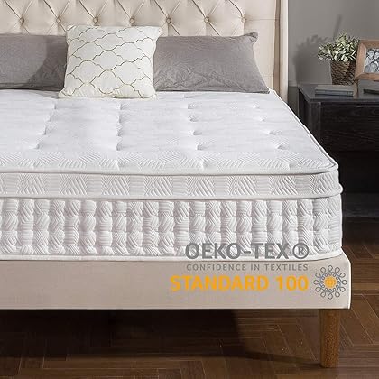 Zinus 13 Inch Euro Top Pocket Spring Hybrid Mattress / Pressure Relief / Pocket Innersprings for Motion Isolation / Bed-in-a-Box, Queen White