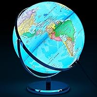 Amylove 13'' Illuminated World Globe with Stand 720°/360° Rotation Rewritable Light up Globe for Kid World Map for Interactive Learning Globe Light with Base Globe Lamp LED Decor(Practical)