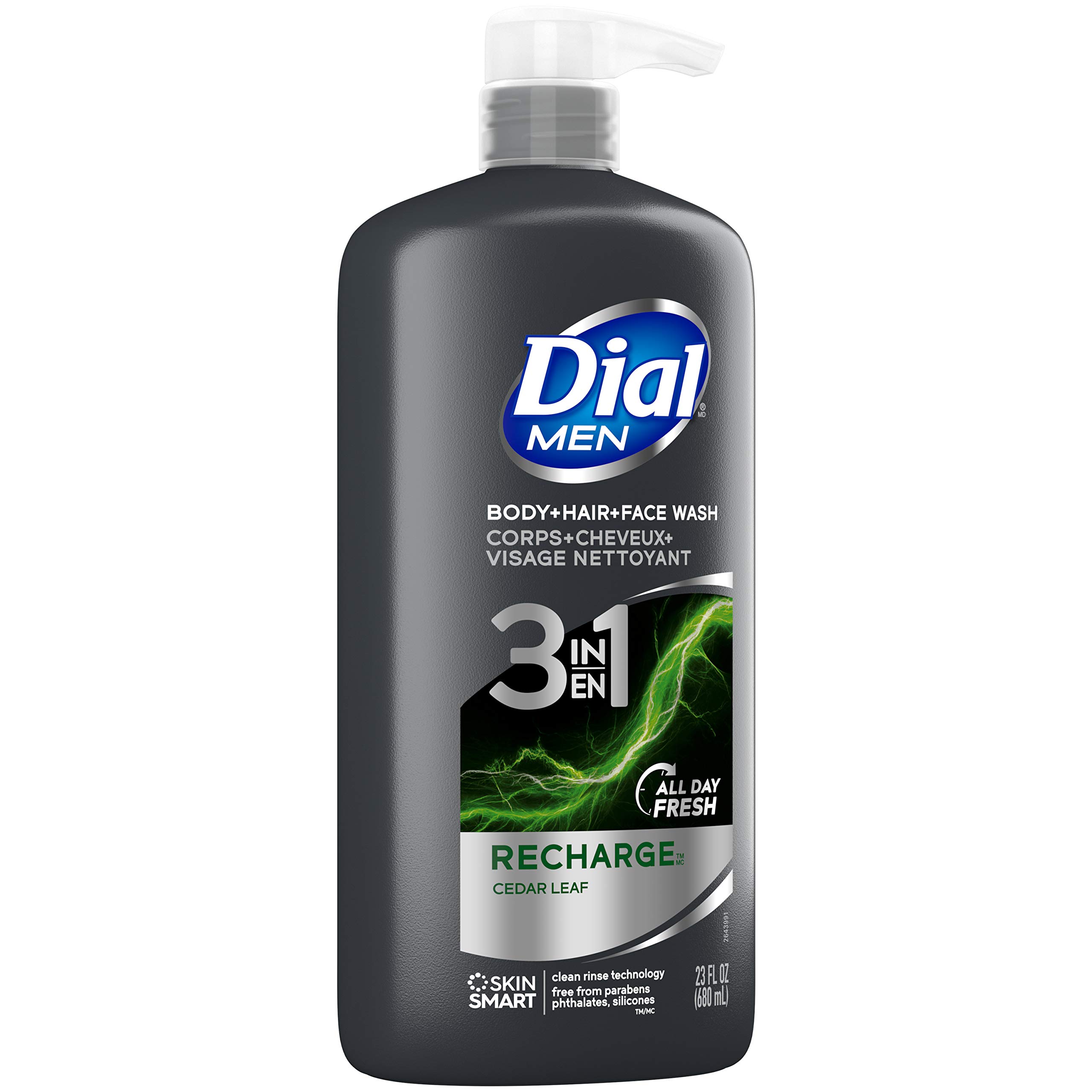 Dial Men 3in1 Body, Hair and Face Wash, Recharge, 69 fl oz (3-23 fl oz Bottles)