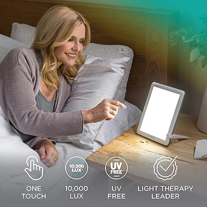 Verilux® HappyLight® Lucent - One-Touch Light Therapy Lamp with 10,000 Lux, UV-Free, LED Bright White Light & Detachable Stand for Boosting Mood & Improving Sleep