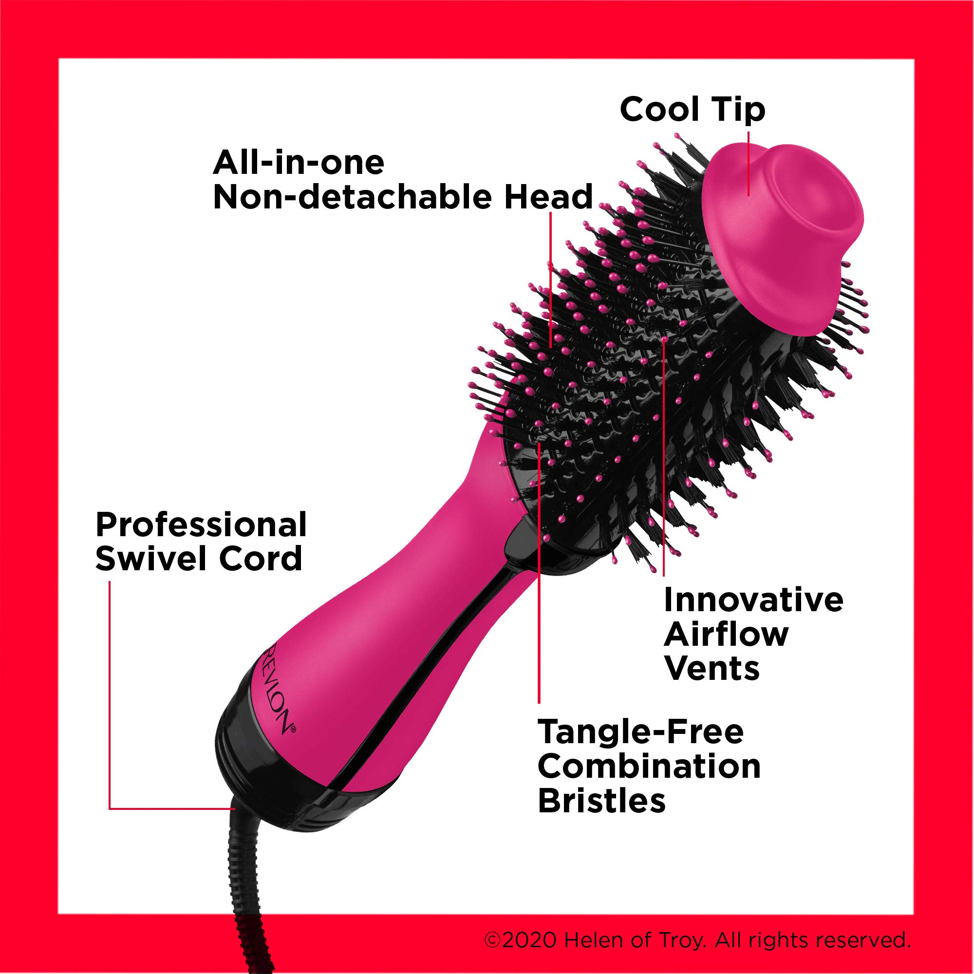REVLON One-Step Volumizer Original 1.0 Hair Dryer and Hot Air Brush, Pink