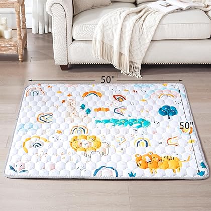 Entserk Baby Play Mat,50x50 Play Mat for Playpen, Cotton One-Piece Crawling Mat, Non-Slip Cushioned Baby Playpen Mat for Playing, Baby Playmat Floor Mat for Infants, Babies, Toddlers