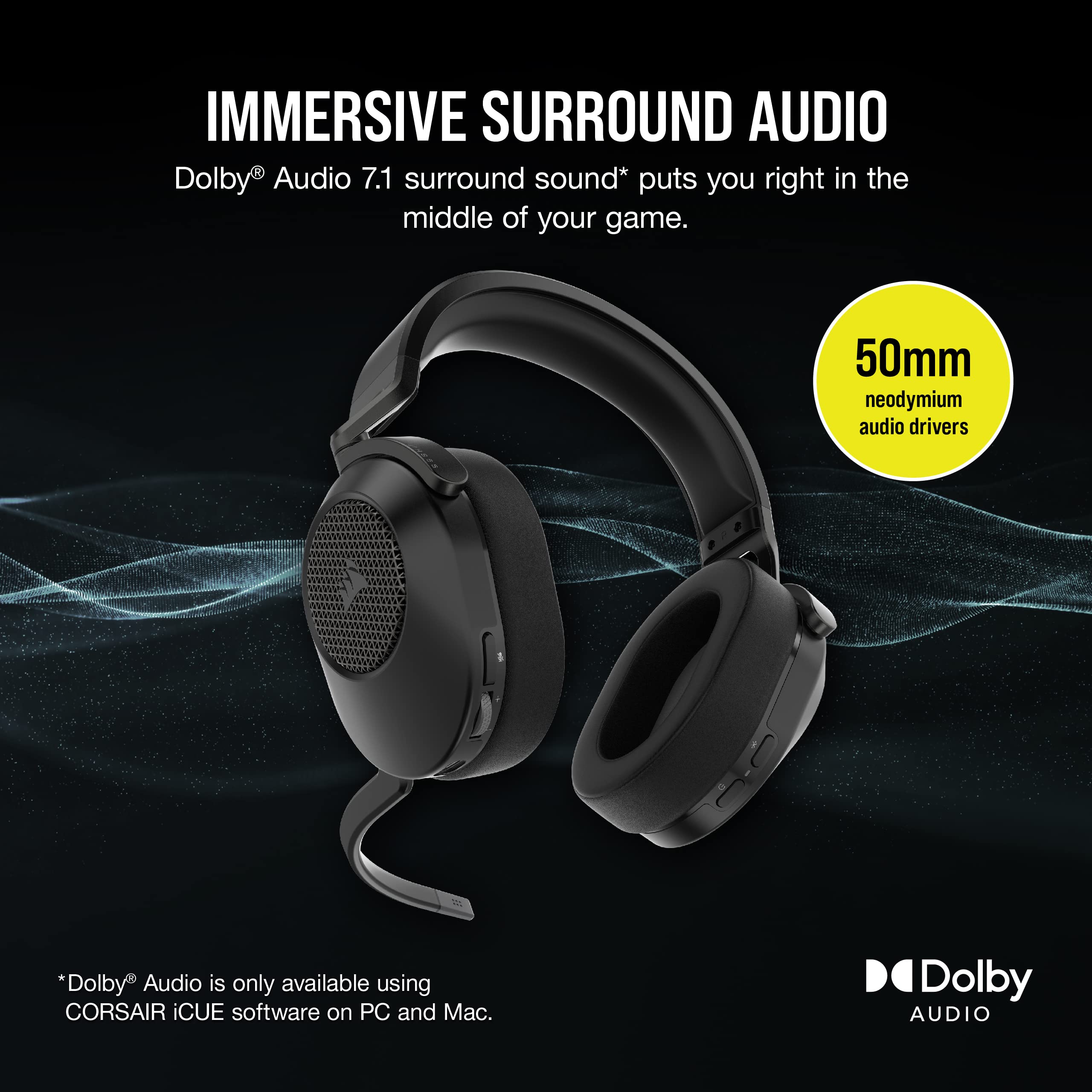 Corsair HS65 Wireless Multiplatform Gaming Headset with Bluetooth - Dolby Audio 7.1 - Omni-Directional Microphone - iCUE Compatible - PC, Mac, PS5, PS4, Mobile - Carbon