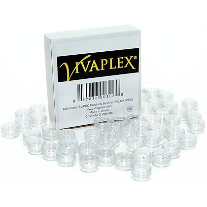 Vivaplex, 50, Clear, Empty, 5 Gram Plastic Pot Jars, Cosmetic Containers.