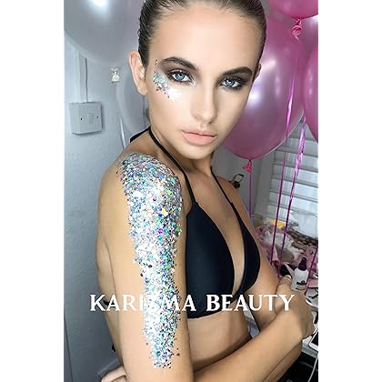 KARIZMA Holographic Silver Body Glitter. 10g Glitter for Chunky Face , Hair, Eye and Body for Women. Rave Glitter, Festival Accessories, Cosmetic Makeup. Loose Glitter Set