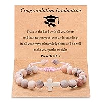 To My Girls/Boys Bracelet Gifts, Natural Stone Bracelet Graduation Gifts Cross Charm Birthday Easter Communion Gifts for Teens Girls/Boys