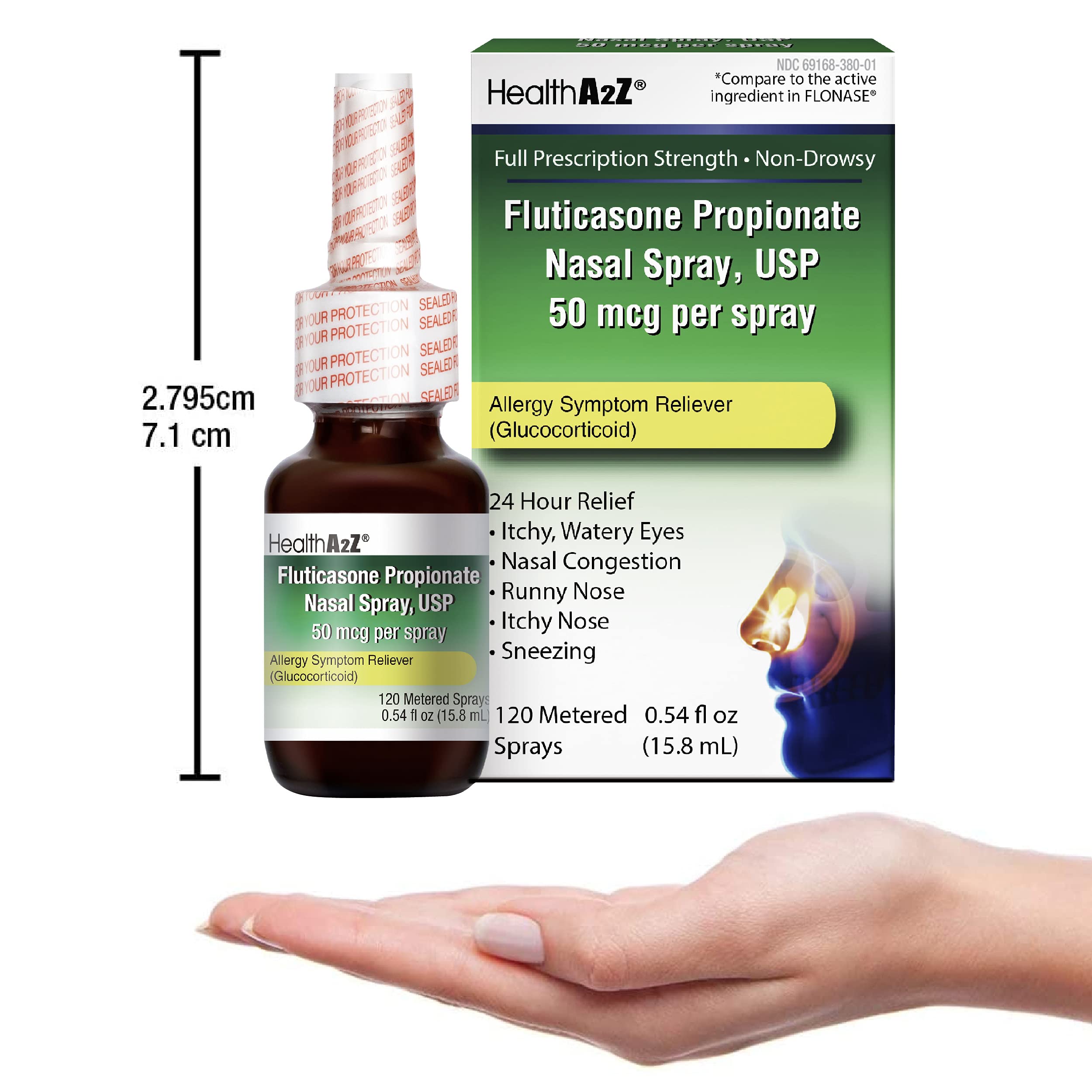 HealthA2Z Fluticasone Propionate Nasal Sprays, 24 Hour Allergy Relief,120 Sprays, 0.54 fl oz