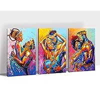 3-Pieces African American Canvas Wall Art, King and Queen Crowns Canvas Print, Black Art Paintings for Wall Decor, African Lovers Women&Man Bedroom Picture Framed Artwork for Room Decor (16”x24”x3Pcs)