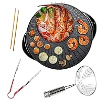 Electric Hot Pot and Grill Combo, 2-in-1 Portable Countertop Cooker with Temperature Control Perfect for Korean BBQ, Shabu Shabu and Soup with Free Strainer, Chopsticks and Tong, Black GH10133B