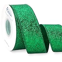 Ribbli Emerald Green Glitter Wired Ribbon,Green Ribbon with Metallic Edge,Christmas Ribbon for Wreath, ChritmasTree Decoration, Gift Wrapping,Home Decor, 1-1/2 Inch x 10 Yards