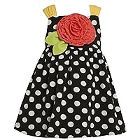 Bonnie Jean Girls Polka Dot Flower Summer Sun Dress, Black, 2T - 4T