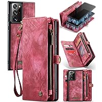 Wallet Case Cover for Samsung Galaxy Note 20 Ultra,2 in 1 Detachable Premium Leather PU with 8 Card Holder Slots Magnetic Zipper Pouch Flip Lanyard Strap Wristlet for Women Men Girls,Red