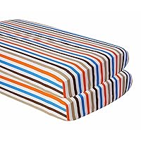 Bacati Crib Fitted Sheets, Mod Sports Blue/Orange/Chocolate (Pack of 2) (BISPBODO2CFS)