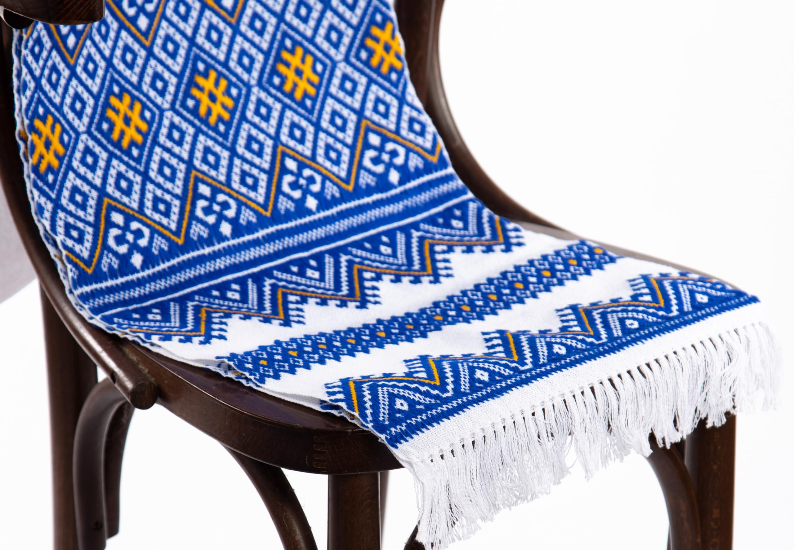 Rushnyk Ukrainian Handmade Embroidered Towel Blue Yellow Bright Wedding Decor 190 x 33 cm