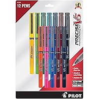 Pilot, Precise V5, Capped Liquid Ink Rolling Ball Pens, Extra Fine Point 0.5 MM, Assorted Colors, Pack of 12