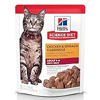 Hill's Science Diet Adult Wet Cat Food, Chicken & Spinach, 2.8 oz. Pouch, 24-Pack