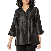 MULTIPLES Women's Turn-up Cuff Three Quarters Sleeve Button Front Hi-lo Shirt
