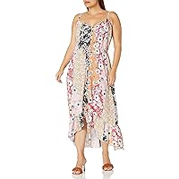 City Chic Women's Lively Print Dress with Tie Waist and Hi-lo Hem