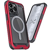 Ghostek ATOMIC slim iPhone 13 Phone Case with MagSafe Magnetic Ring and Clear Back Design Tough Heavy Duty Aluminum Metal Bumper Non-Slip Grip Covers Designed for 2021 Apple iPhone 13 (6.1 inch) (Red)