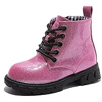 DADAWEN Boys Girls Glitter Ankle Boots Kids Lace Up Waterproof Combat Shoes With Side Zipper for Toddler/Little Kid/Big Kid