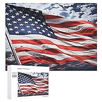 Wooden Puzzle US Flag Jigsaw Puzzle 500 Pieces Personalized Picture Puzzle Family Decoration Puzzle for Adult Family Wedding Graduation Gift