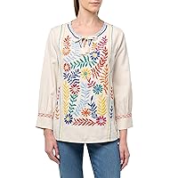 Women's Tie Neck Top with Embroidery