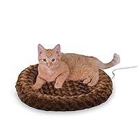 K&H Pet Products Heated Thermo-Kitty Fashion Splash Indoor Cat Bed, Orthopedic Foam Base Heated Bed for Dogs or Cats with Removable Waterproof Heater, Mocha Small 18 Inches Round