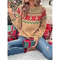Women's Sweater Geo Pattern Raglan Sleeve Sweater Sweater for Women (Color : Khaki, Size : Large)