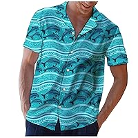 Men's Shirts Long Sleeve Hawaiian Loose Casual Printed Short Top Lapel Beach Shirt Summer Clothing