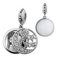 Qina C. Sterling Silver Personalized Picture Photo Engraved Message Moon Star Crystal Dangle Bead F/European Charm Clearance Bracelet Gift f/Family Friend Wife Daughter
