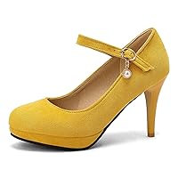 Women Stiletto Mary Jane Shoes, High Heel Pumps Round Toe Buckle Dress Pumps with Platform Simple, Size 3-13.5