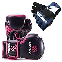 Sanabul Gel Boxing Gloves (Black/Pink, 14oz) and Hand Wraps (Navy/White, L/XL) | Pro-Tested Gear for Men and Women | Perfect for MMA, Muay Thai, Kickboxing, and Heavy Bag Work