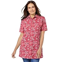 Woman Within Women's Plus Size Perfect Printed Short-Sleeve Polo Shirt