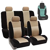 FH Group Automotive Car Seat Covers Trendy Elegance 3D Air Mesh Cloth Full Set Beige Seat Covers, Airbag and Split Rear Universal Fit Interior Accessories for Cars Trucks and SUV with Car Accessories