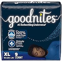 Goodnites Boys' Nighttime Bedwetting Underwear, Size Extra Large (95-140+ lbs), 9 Ct, Packaging May Vary