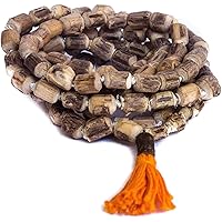 Basic natural Rough Tulsi Mala with Gomukhi Japa Bag - BASIL PRAYER BEADS Japa Mala Tulsi Japa Large Beads for Chanting Hand Knotted KARMA Necklace Hindu Tibetan Buddhist Rosary BLESSED ENERGIZED