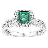 Dazzlingrock Collection 0.78 Carat (Ctw) Cushion Created Emerald Solitaire Ring 3/4 Ctw, Sterling Silver