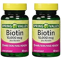 10000mcg Biotin with 100mg Keratin Dietary Supplement, 60 Count (Pack of 2)