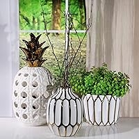 Sagebrook Home Small Decorative Ceramic Bud Vase for Table and Shelf Decor, White and Gold, 6 L x 6 W x 8 H Inches