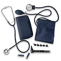 ASA TECHMED Nurse Essentials Starter Kit with Handheld Travel Case | 3 Part Kit Includes Adult Aneroid Sphygmomanometer Blood Pressure Monitor, Stethoscope, Mini Diagnostic Otoscope (Navy Blue)