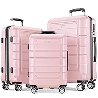 SHOWKOO Luggage Sets Expandable PC+ABS Durable Suitcase Sets Double Wheels TSA Lock Pink 3pcs